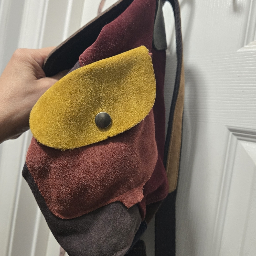 Suede leather patchwork multicolour backpack bag - image 3